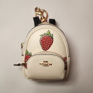NWT Coach CAO93 Mini Court Backpack Bag Charm with Strawberry Print